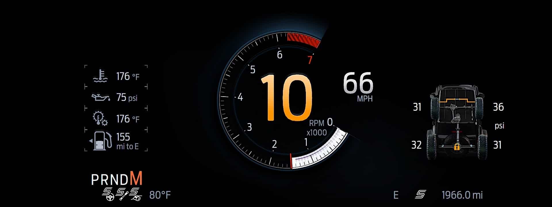 The digital dash and electronic displays of the new Bronco Raptor.