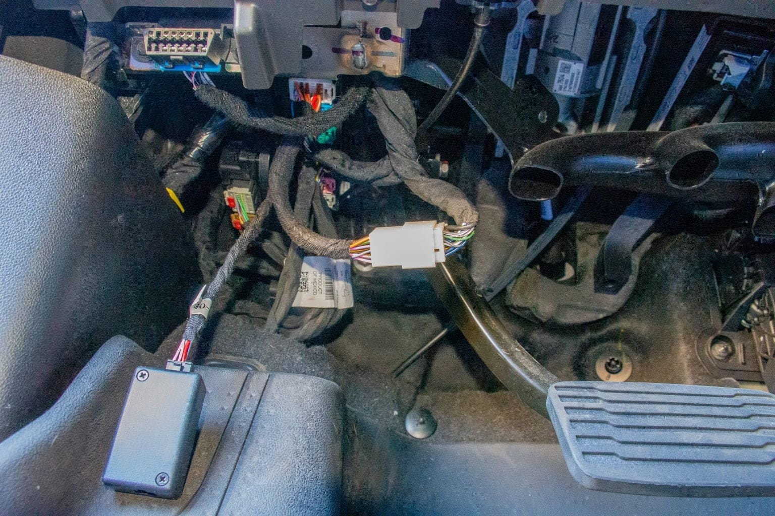 Wiring underneath a truck's steering wheel