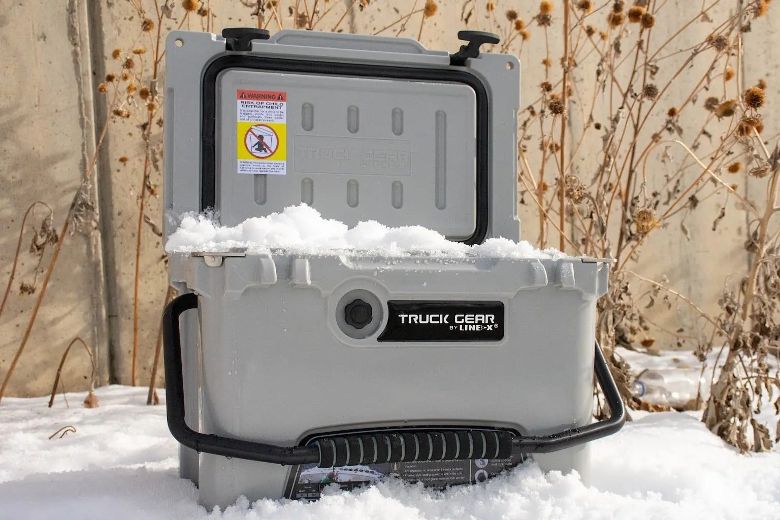 Truck Gear Line-X Expedition Cooler with snow.