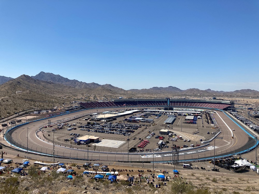 Aerial photography of Phoenix Raceway in Arizona.